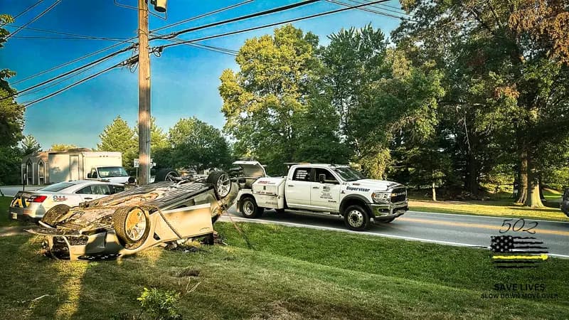 Rollover recovery on a Bullitt County roadside