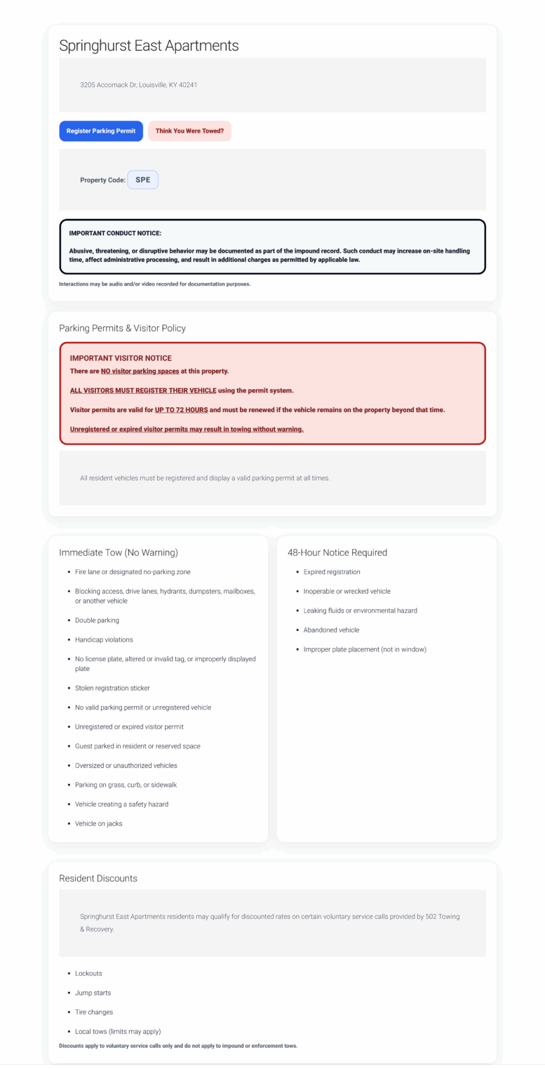 Sample apartment parking information page